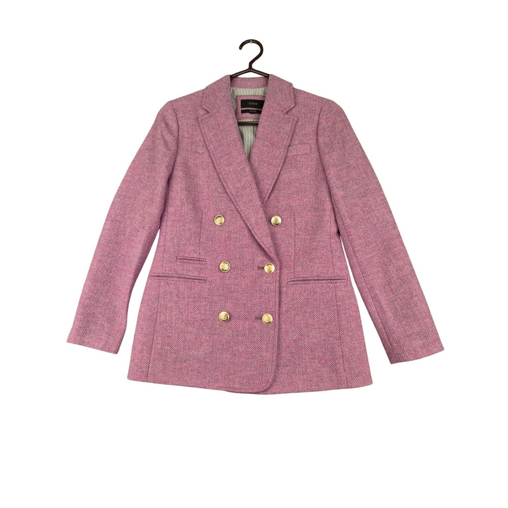 J.Crew Bristol Double Breasted Blazer Purple Herringbone Moon Tweed‎ Wool Sz 00